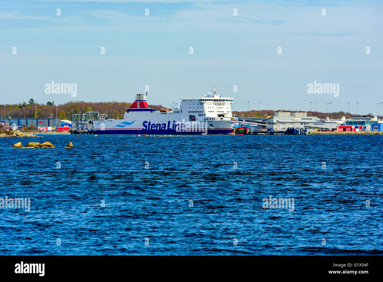 Karlskrona, Sweden - May 3, 2016: The freight ferry Stena Baltica dockside in Verko harbor. Stena Baltica operates the line Karl Stock Photo