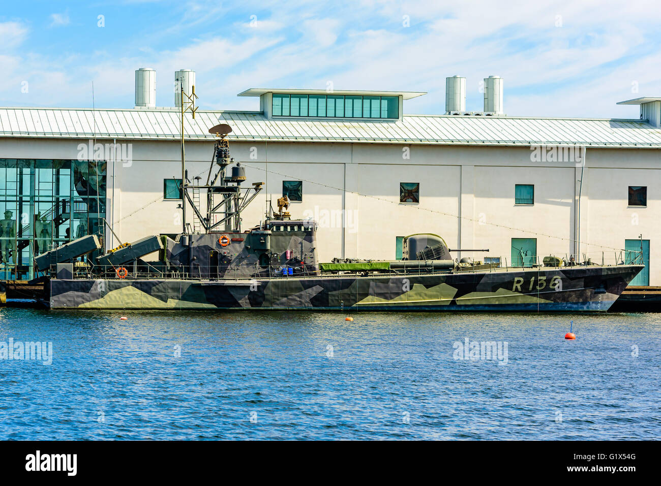 Karlskrona, Sweden - May 3, 2016: HMS Vastervik is an old (1974-1997) Swedish military torpedo boat and later missile boat, now Stock Photo