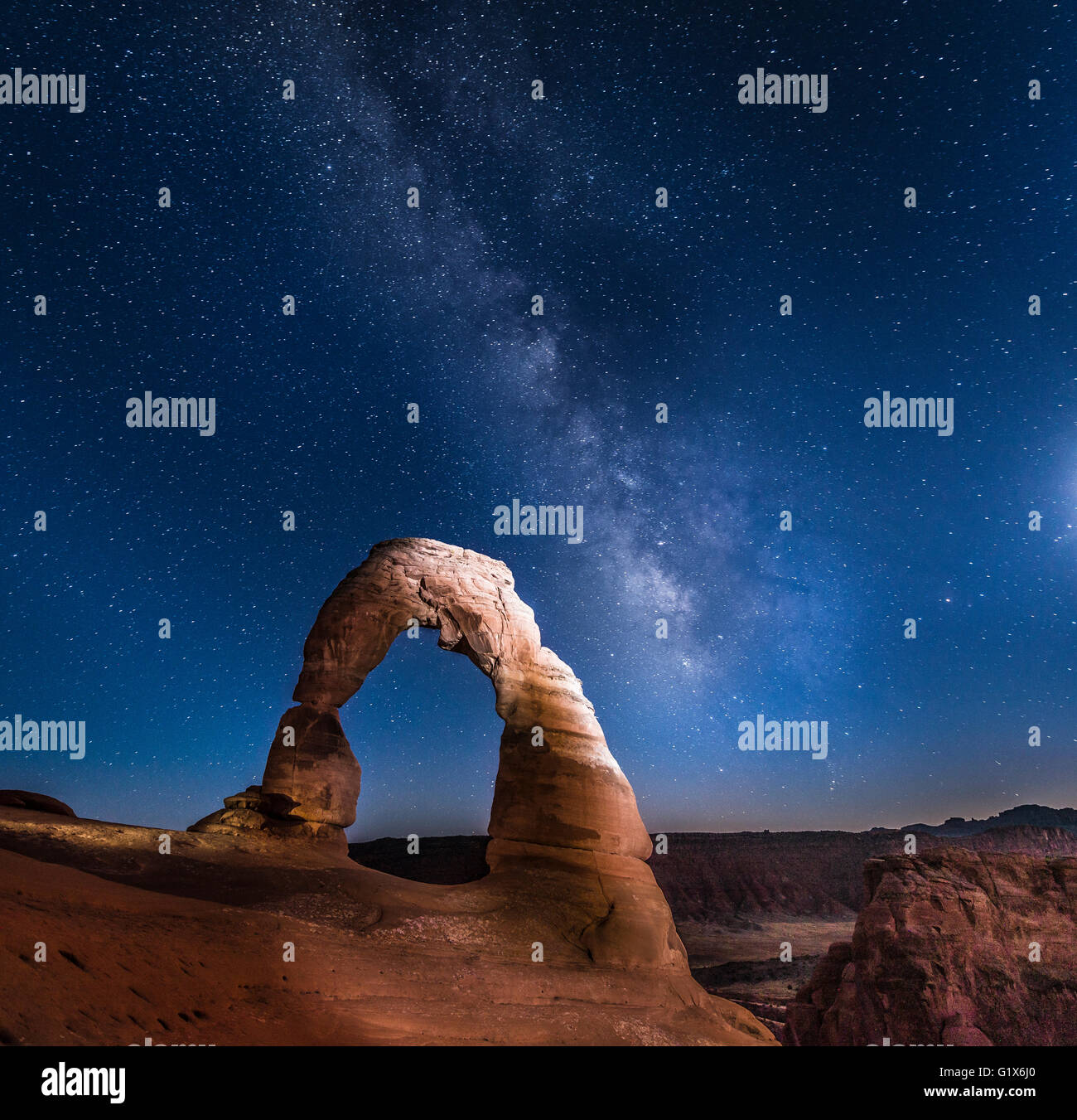 Rock formation at night with starry sky and milky way hi-res stock ...