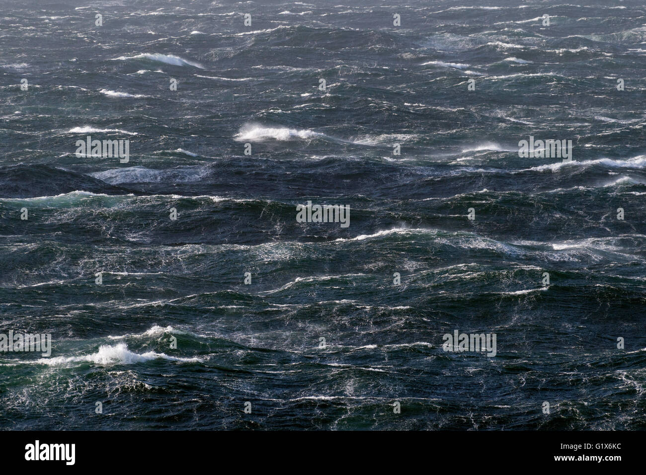 Moderately rough sea, waves with whitecaps, sea surface, North Atlantic, Atlantic Stock Photo