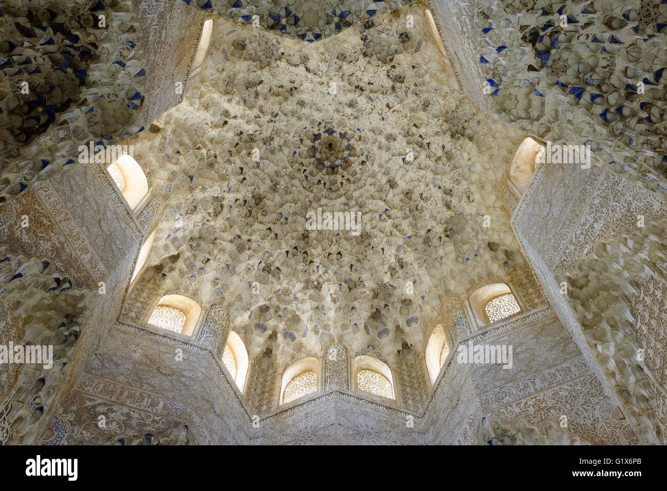 Sala de dos Abencerrajes, Abencerrajes Hall, Ceiling, Granada province, Alhambra, Andalucía, Spain Stock Photo