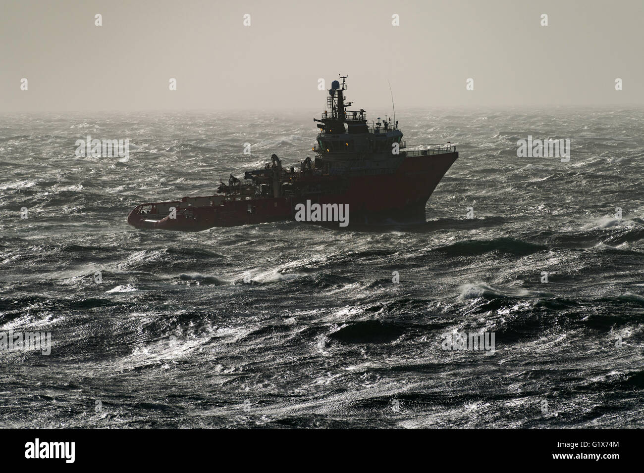 Multipurpose offshore vessel Grampian Endurance, waves, North Sea Stock Photo