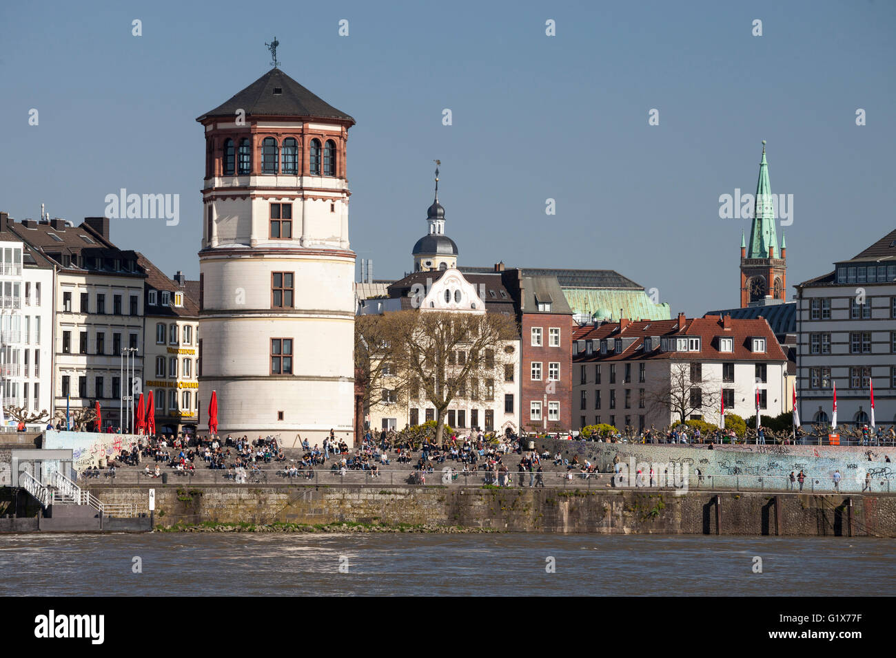 Maritime Museum, Castle Tower, Rhine stairs, Rhine promenade, Düsseldorf, North Rhine-Westphalia, Germany Stock Photo