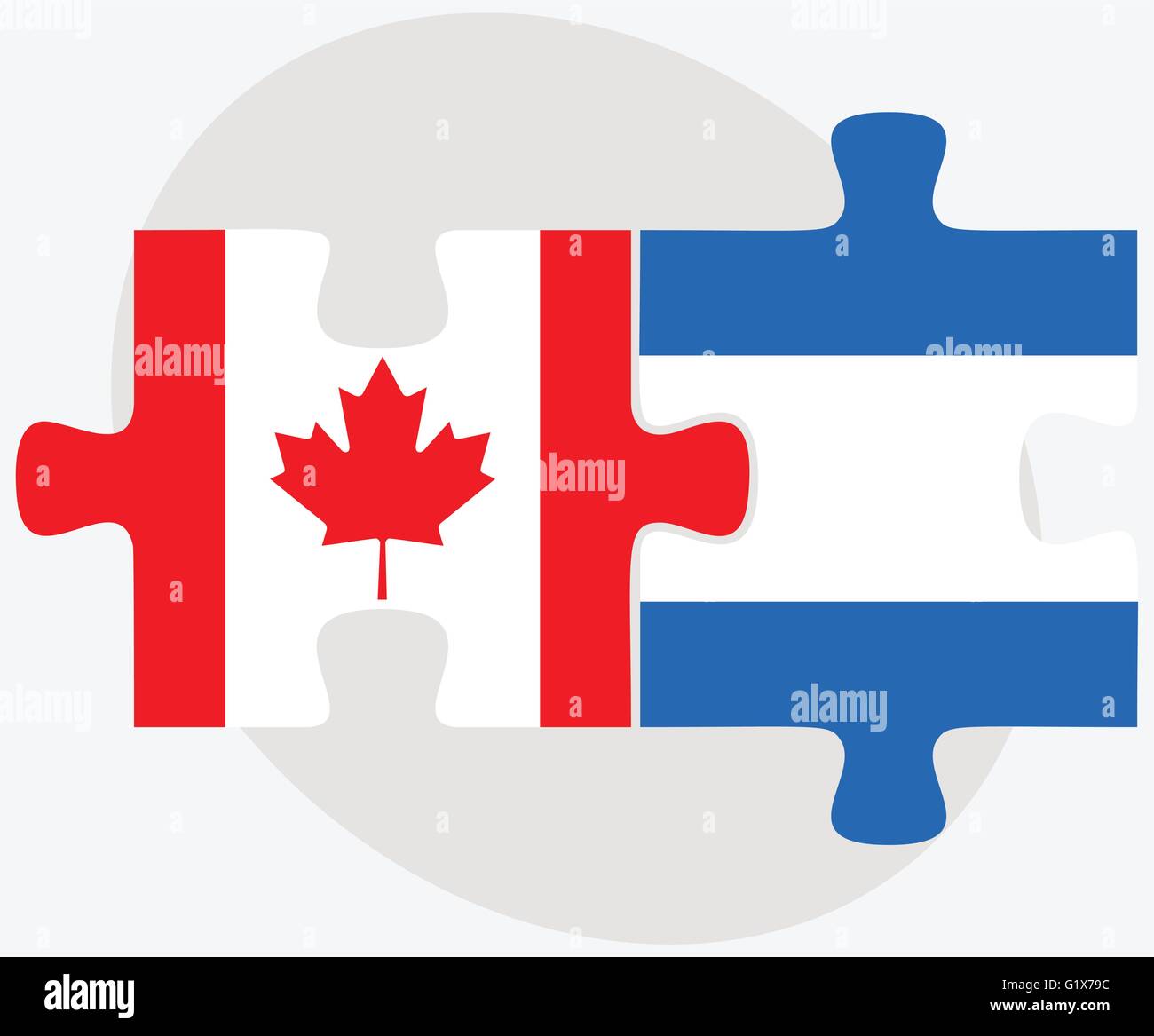 Canada and Nicaragua Flags in puzzle isolated on white background Stock Vector