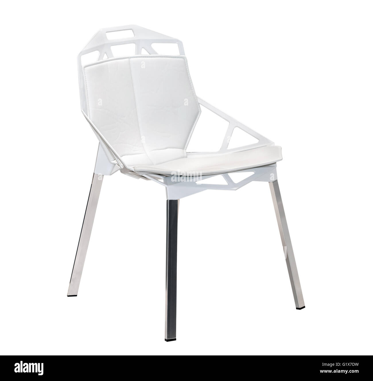 White leather stool chair isolated Stock Photo Alamy