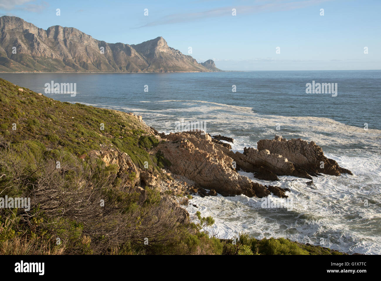 The coastal landscape at Kogel Bay and looking towards Rooi Els in the Western Cape South Africa Stock Photo