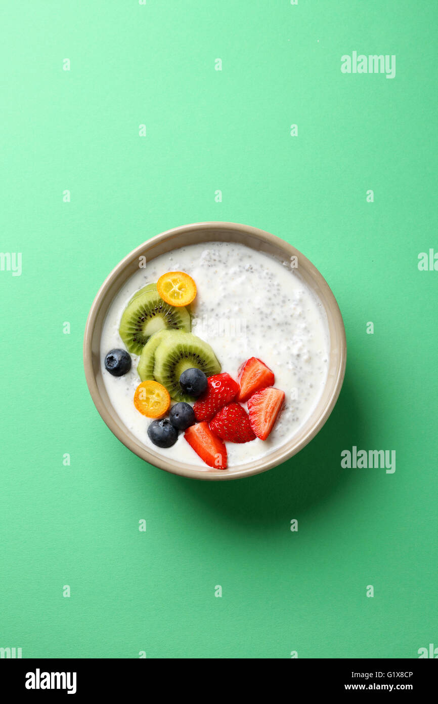 breakfast with chia seeds, superfood top view Stock Photo Alamy