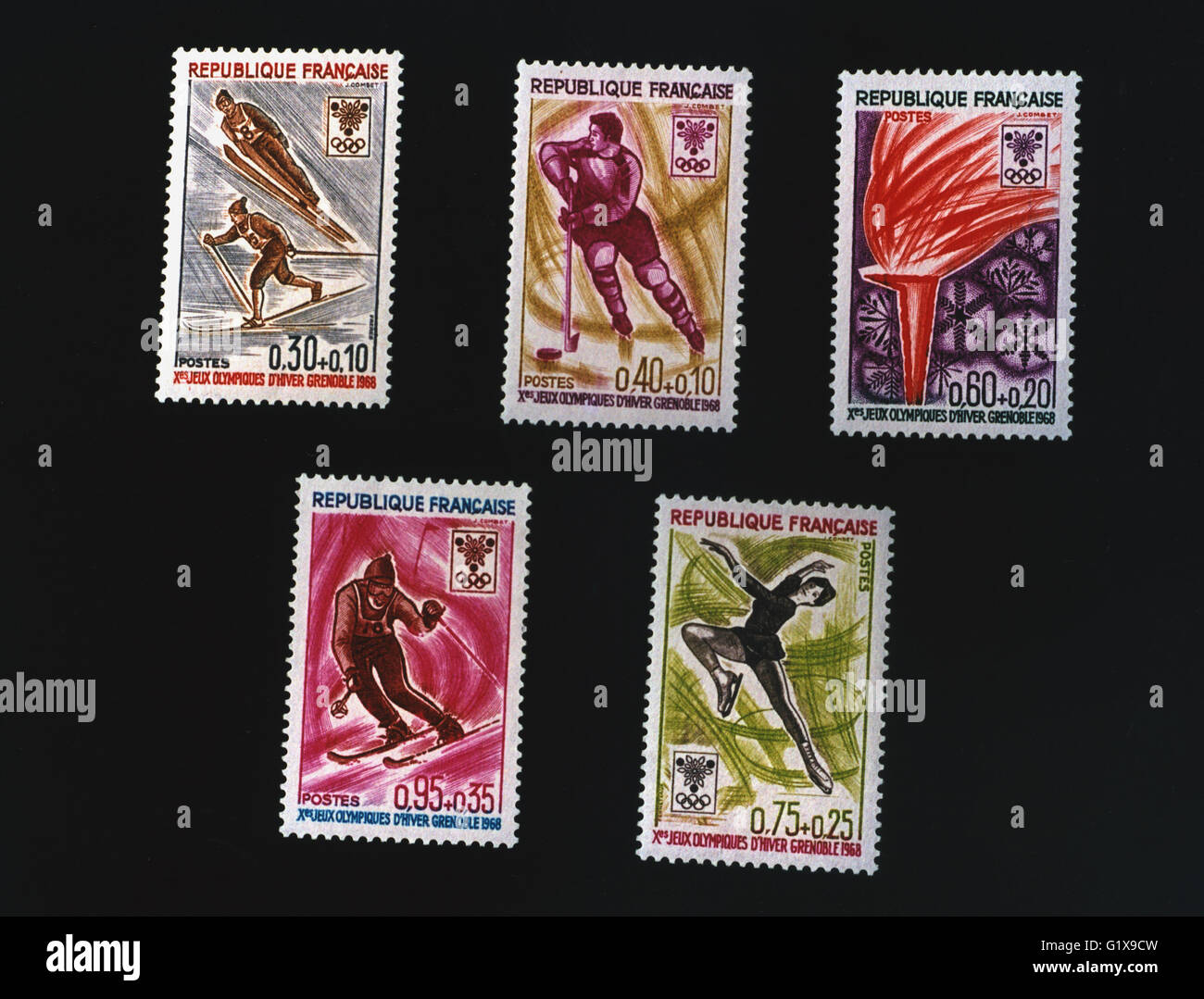 Stamps for the Olympic Games in Grenoble France 1968 Stock Photo