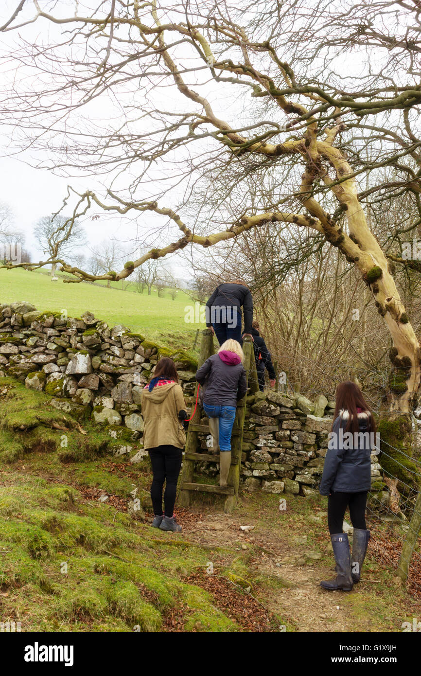 Walkers in Dentdale, Yorkshire Dales National Park, Cumbria, England. Stock Photo