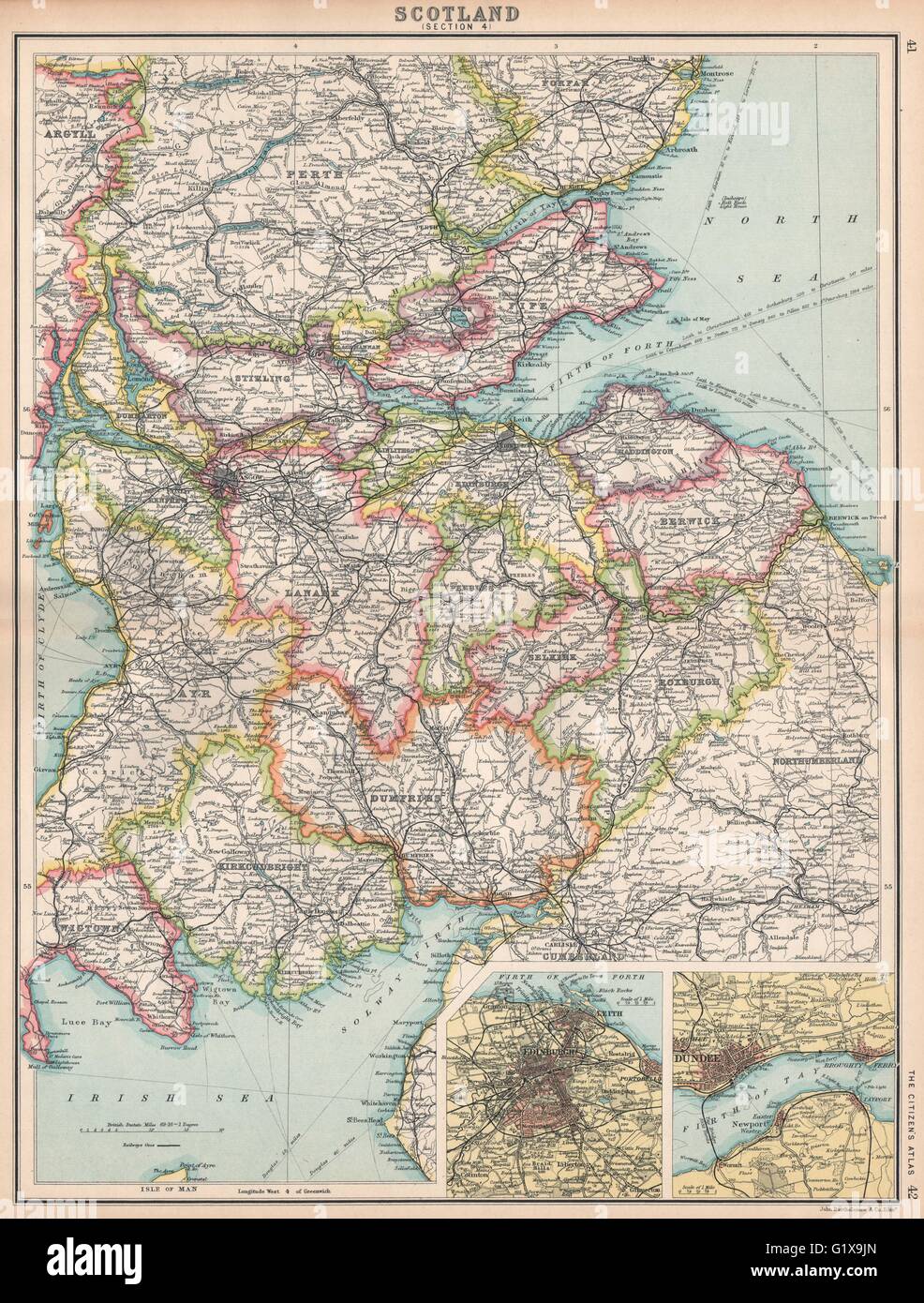 SCOTLAND SE. Borders Dumfries/Galloway Fife Lanark. Edinburgh, Dundee, 1912 map Stock Photo