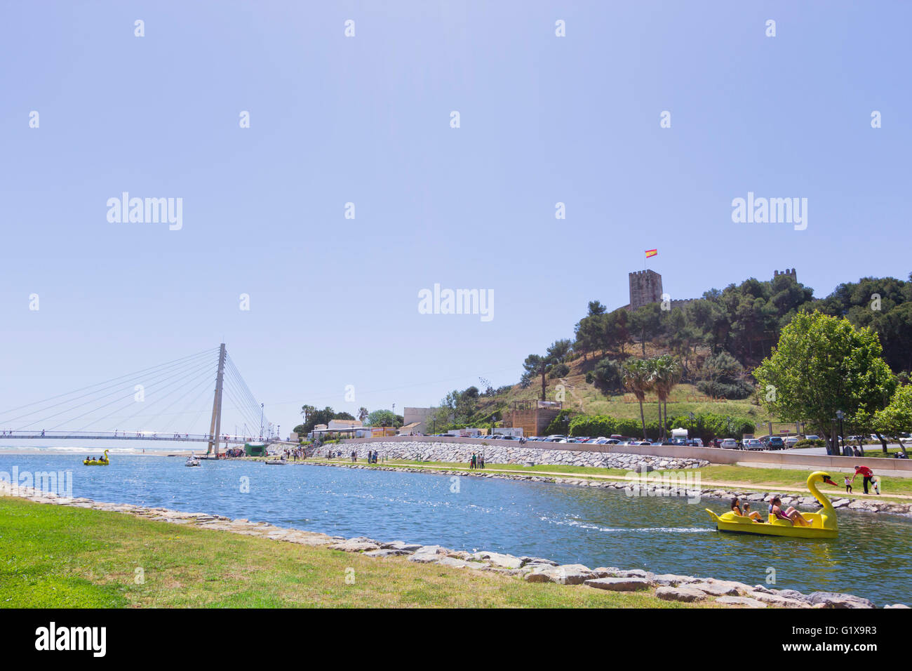 Fuengirola, Malaga, Costa del Sol, Spain.  The river park and Sohail Castle. Stock Photo