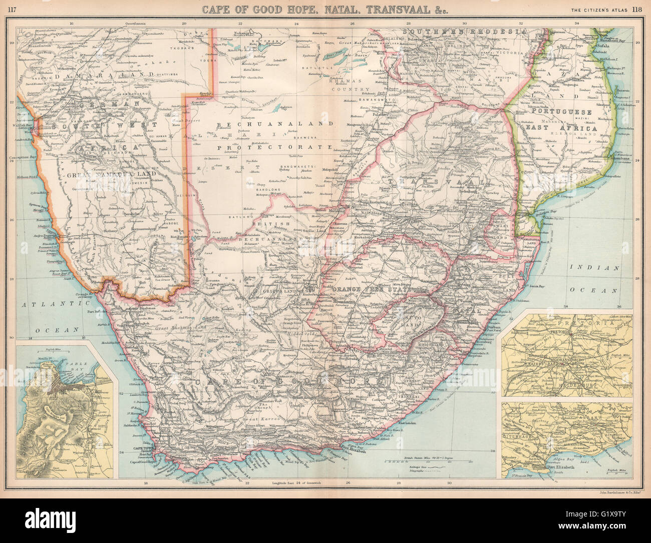SOUTH AFRICA. Natal Bechuanaland Orange Free State Transvaal. Cape Town  1912 map Stock Photo - Alamy