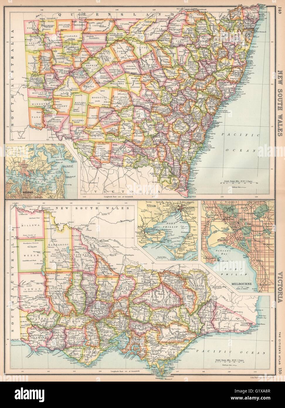 NEW SOUTH WALES & VICTORIA. Counties. Melbourne & Sydney. Australia ...