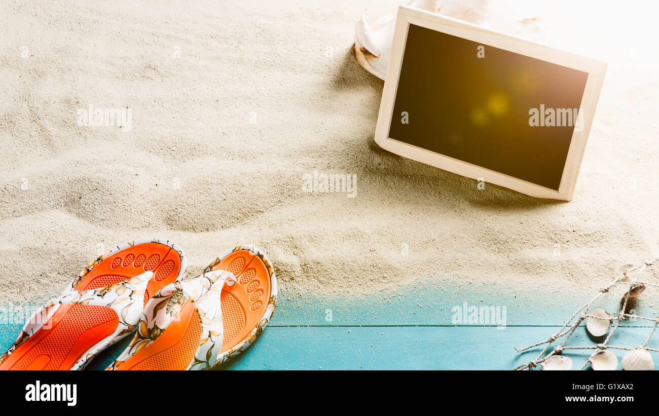 Holiday on the sandy beach with copy space Stock Photo