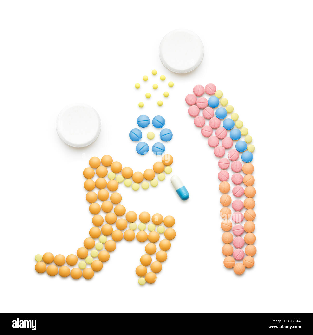Creative health concept made of drugs and pills, isolated on white. A