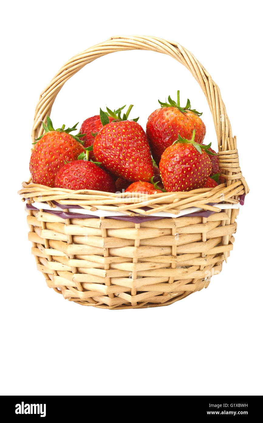 Fresh strawberries in basket isolated on white background Stock Photo ...