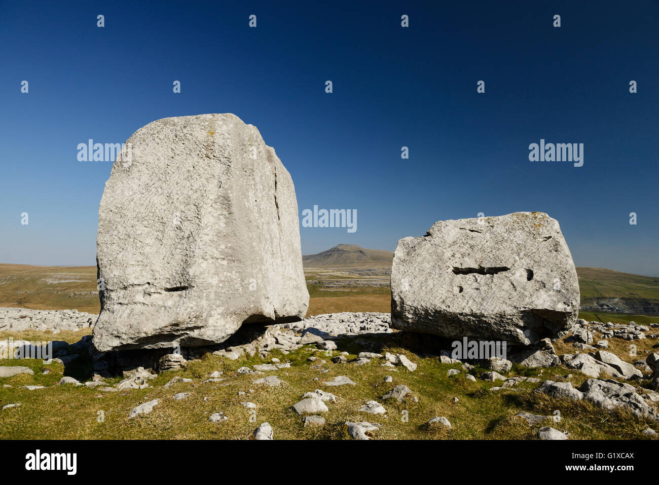 Cheese Press Stones. Glacial deposit or glacial erratics near Ingleton in Yorkshire Dales. Stock Photo