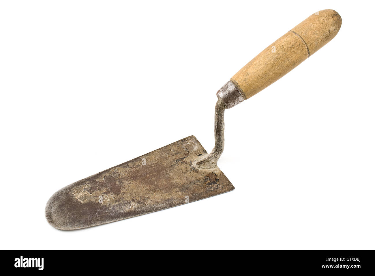 Old used trowel isolated on  white Stock Photo