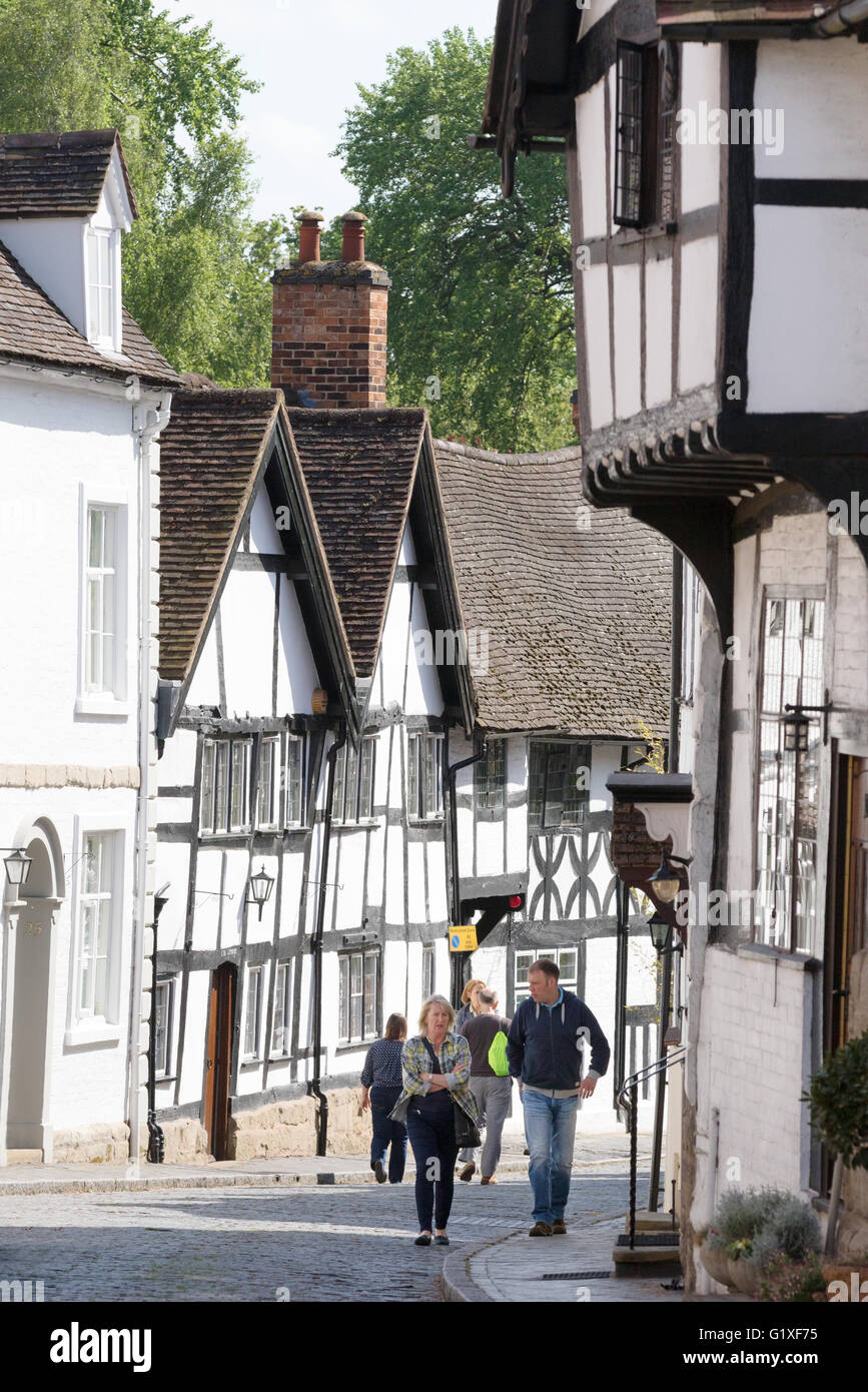 Warwick medieval town street scene, Mill Street, Warwick, Warwickshire England UK Stock Photo
