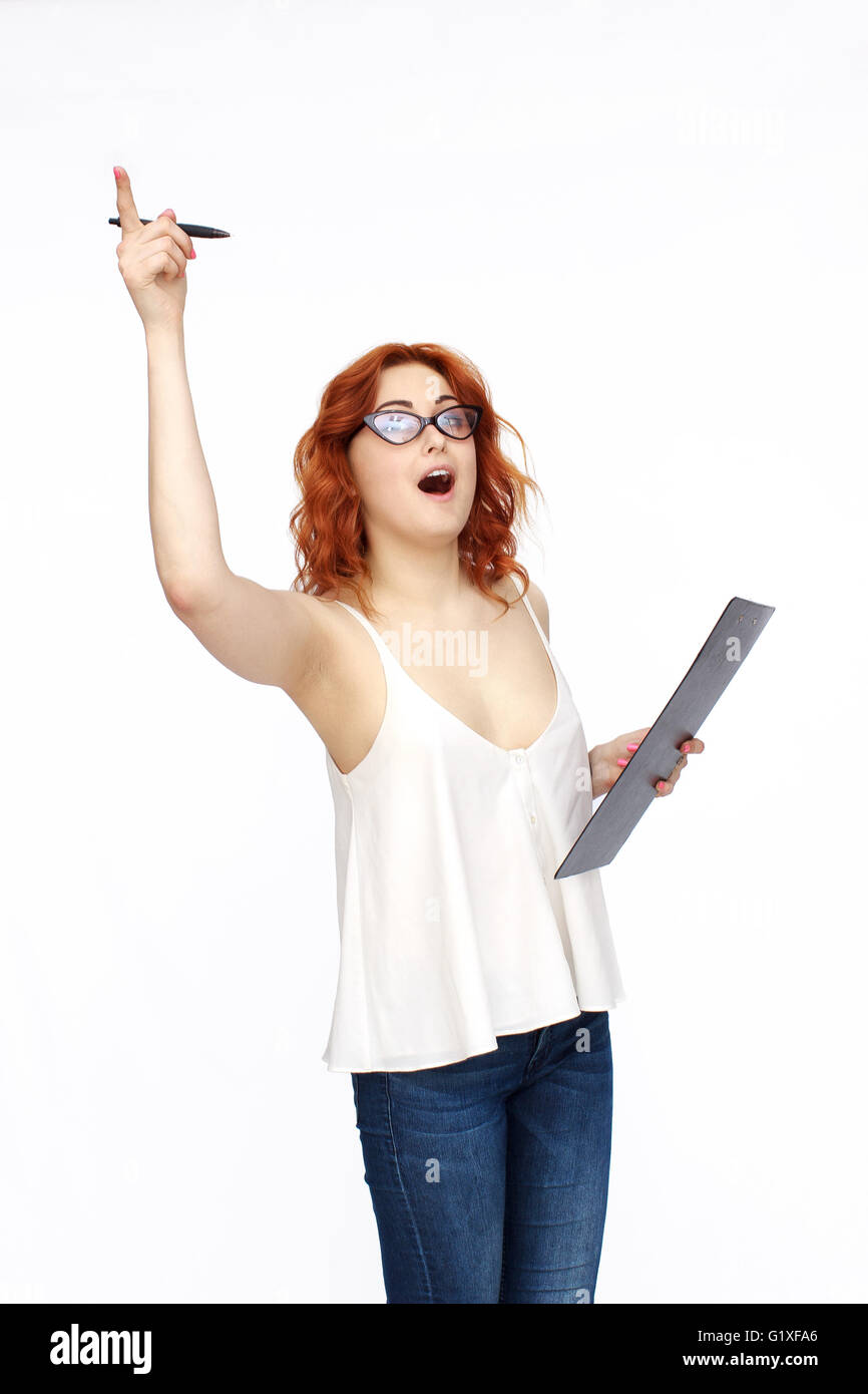 Happy Young Woman Isolated On White Background Stock Photo - Alamy