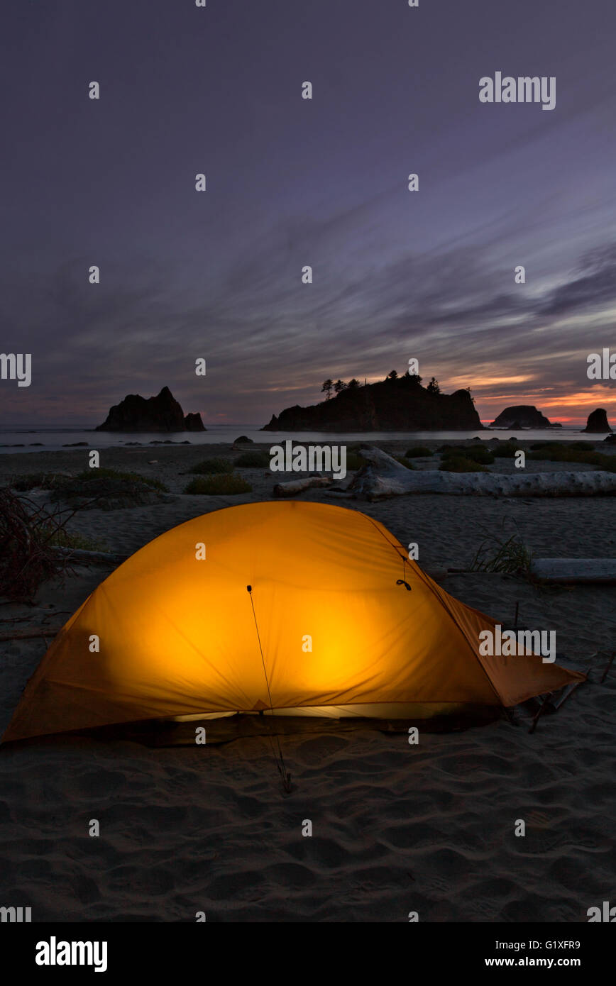 WA12621-00...WASHINGTON - Evening at campsite on Toleak Point on the Pacific Coast in Olympic National Park. Stock Photo
