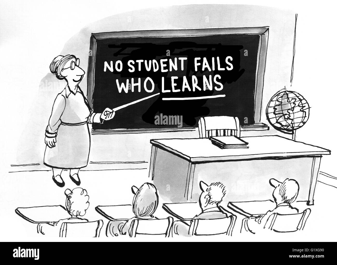 Education cartoon that 'no student fails who learns'. Stock Photo