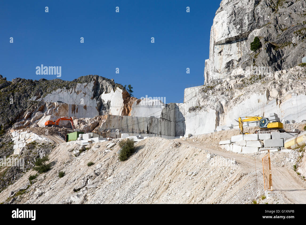 Working marble mine in the Italian Alps near Carrara in Tuscany in