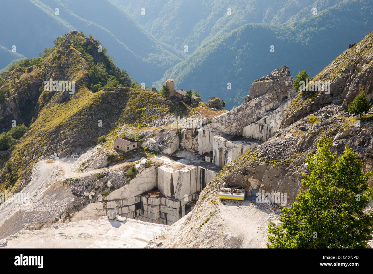 Working marble mine in the Italian Alps near Carrara in Tuscany in