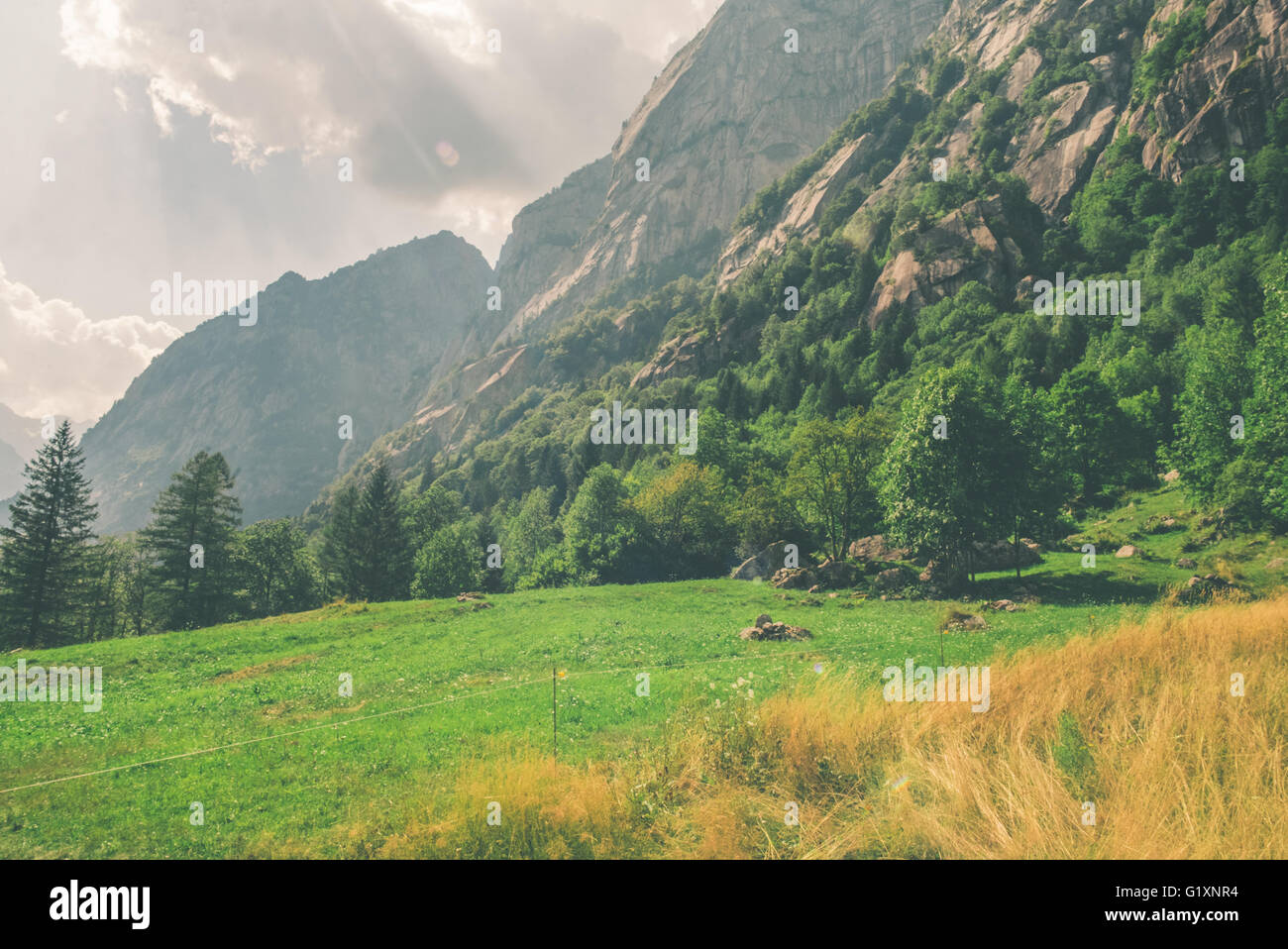 Fence in a valley Stock Photo - Alamy