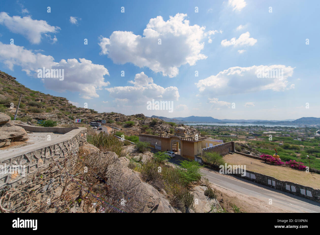 View of the Ajmer town in India with blue sky and clouds formation. Stock Photo