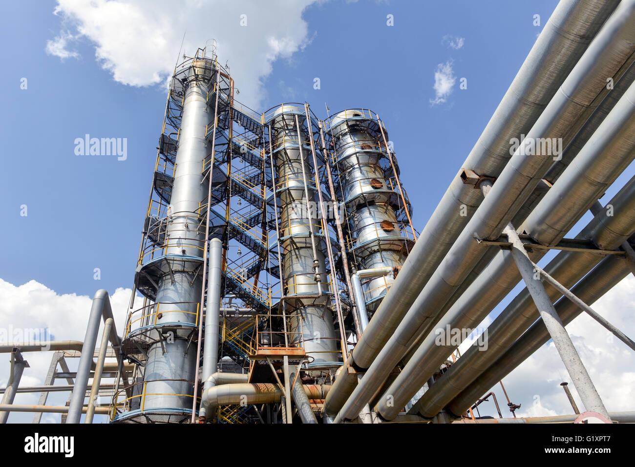 Industrial equipment and pipelines at the gas processing plant on a ...