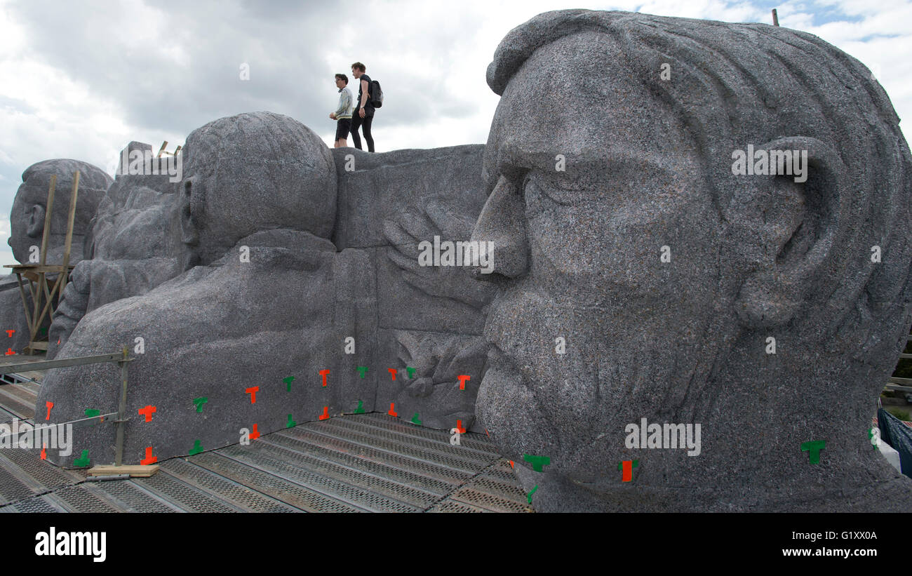 Prague, Czech Republic. 20th May, 2016. A dummy giant sculpture, replica of the Prague monument to Joseph Stalin that was the largest of its kind in Europe in the 1950s, during shooting a film focusing on the life of its author, sculptor Otakar Svec, in Prague, Czech Republic, May 20, 2016. Credit:  Michal Kamaryt/CTK Photo/Alamy Live News Stock Photo