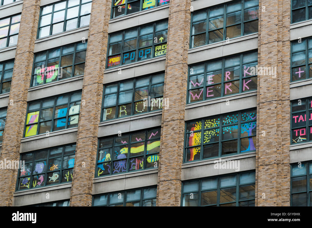 Colourful Pixel Art Made From Post It Notes By Employees In The Stock Photo Alamy