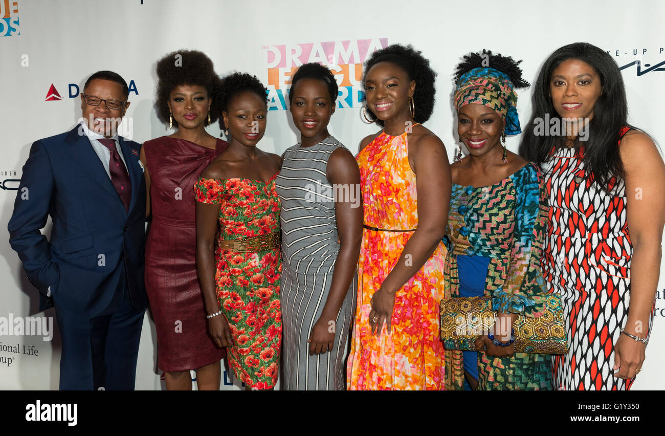 New York, NY USA - May 20, 2016: Lupita Nyong’o (C) & cast of Eclipsed attends 82nd Drama League awards at Marriott Marquis Times Square Stock Photo