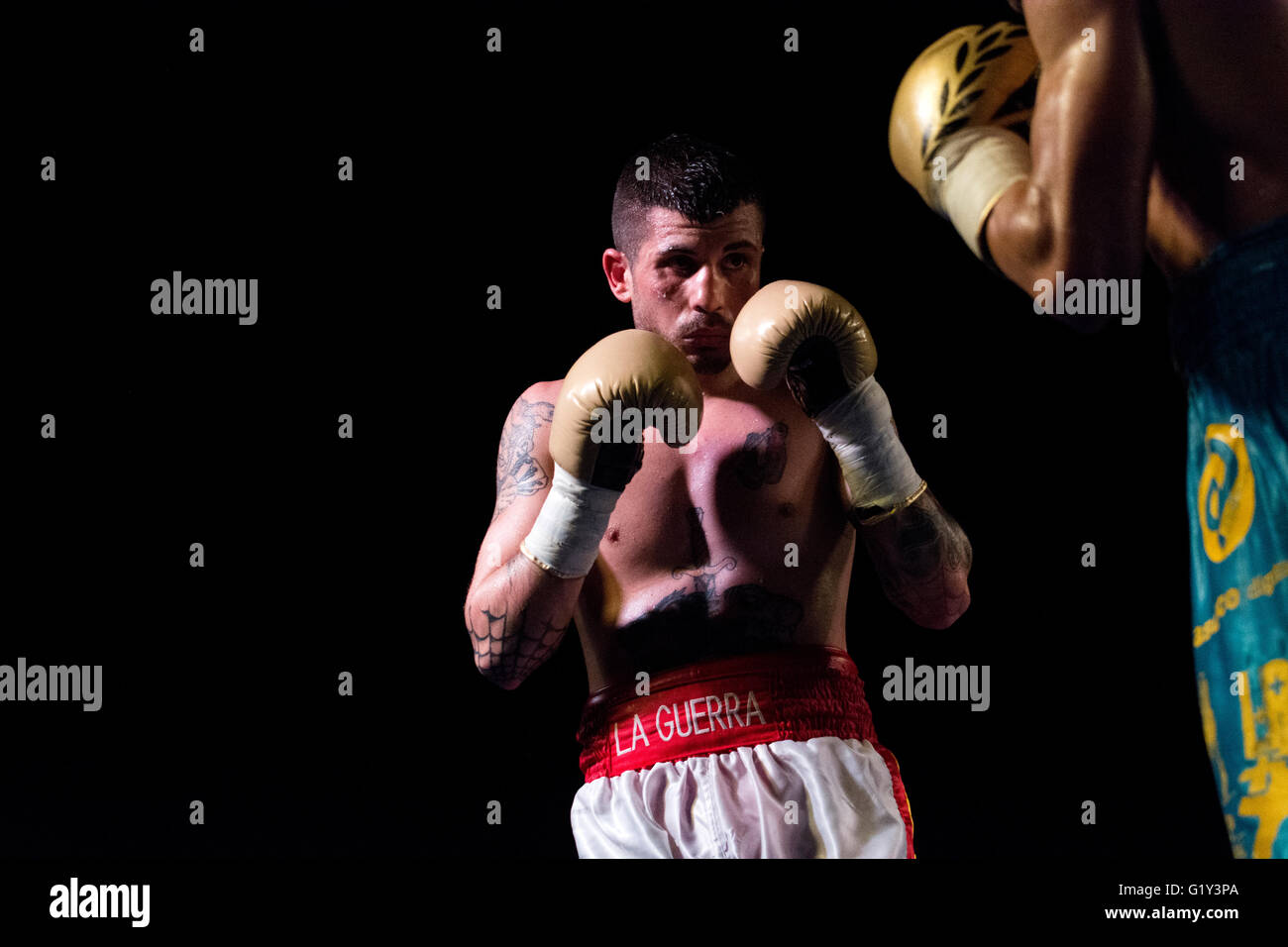 Gijon, Spain. 21st May, 2016. Marc Vidal during the boxing match against Juancho Gonzalez of Spanish national featherweight boxing championships at Sports Center on May 21, 2016 in Gijon, Spain. Credit: David Gato/Alamy Live News Stock Photo