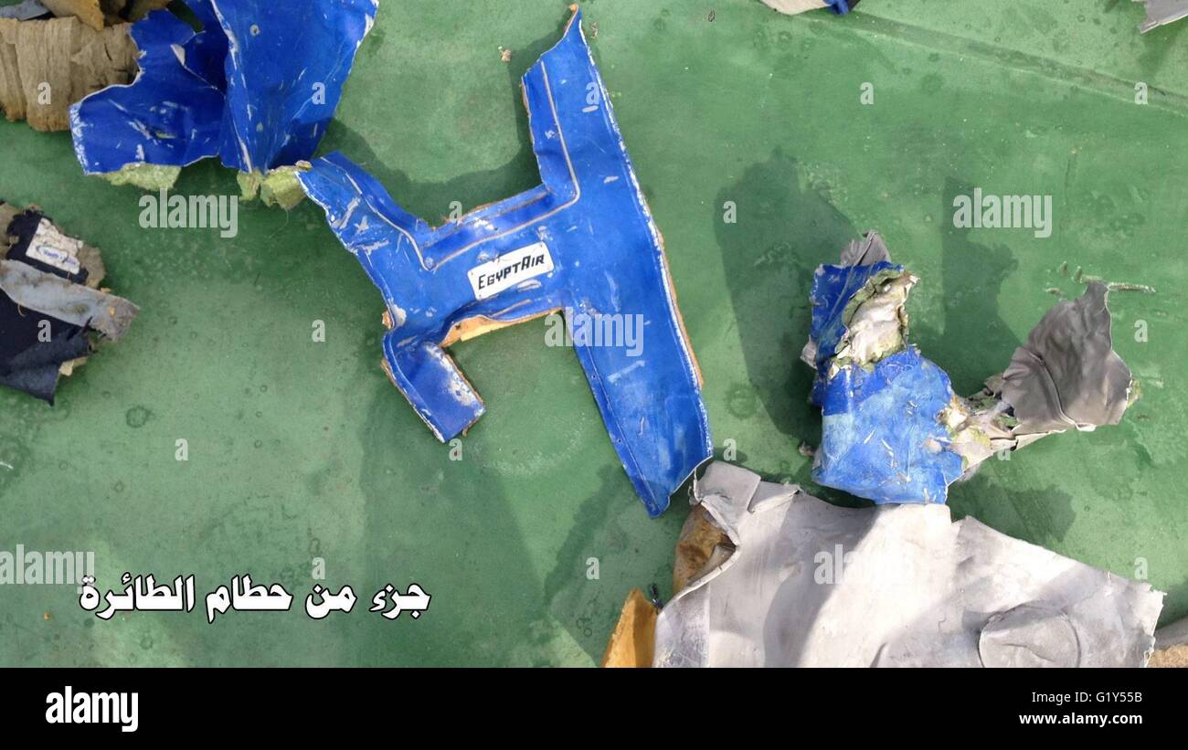 Alexandria. 21st May, 2016. Photo released by Egyptian Armed Forces on May 21, 2016, shows part of the wreckage from EgyptAir flight 804. Credit:  Egyptian Armed Forces/Xinhua/Alamy Live News Stock Photo