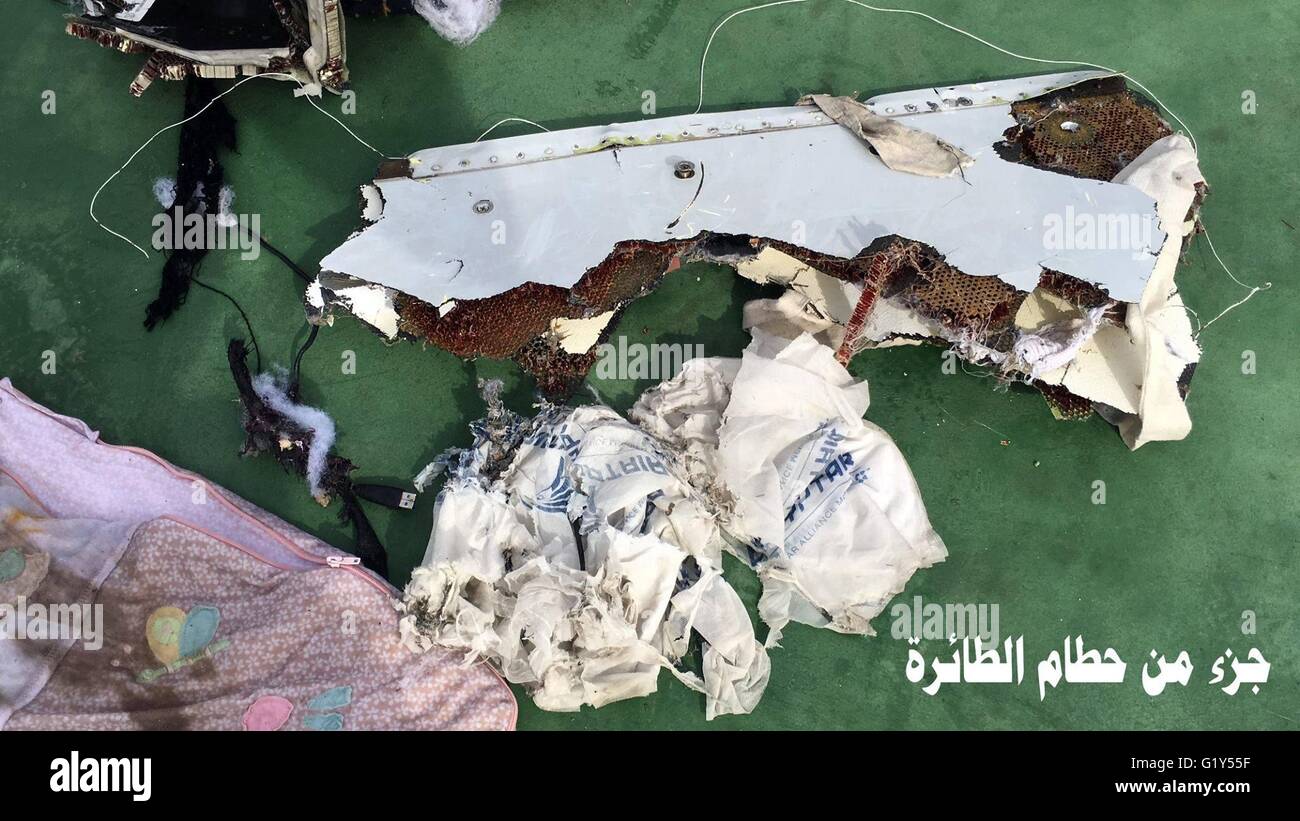 Alexandria. 21st May, 2016. Photo released by Egyptian Armed Forces on May 21, 2016, shows part of the wreckage from EgyptAir flight 804. Credit:  Egyptian Armed Forces/Xinhua/Alamy Live News Stock Photo