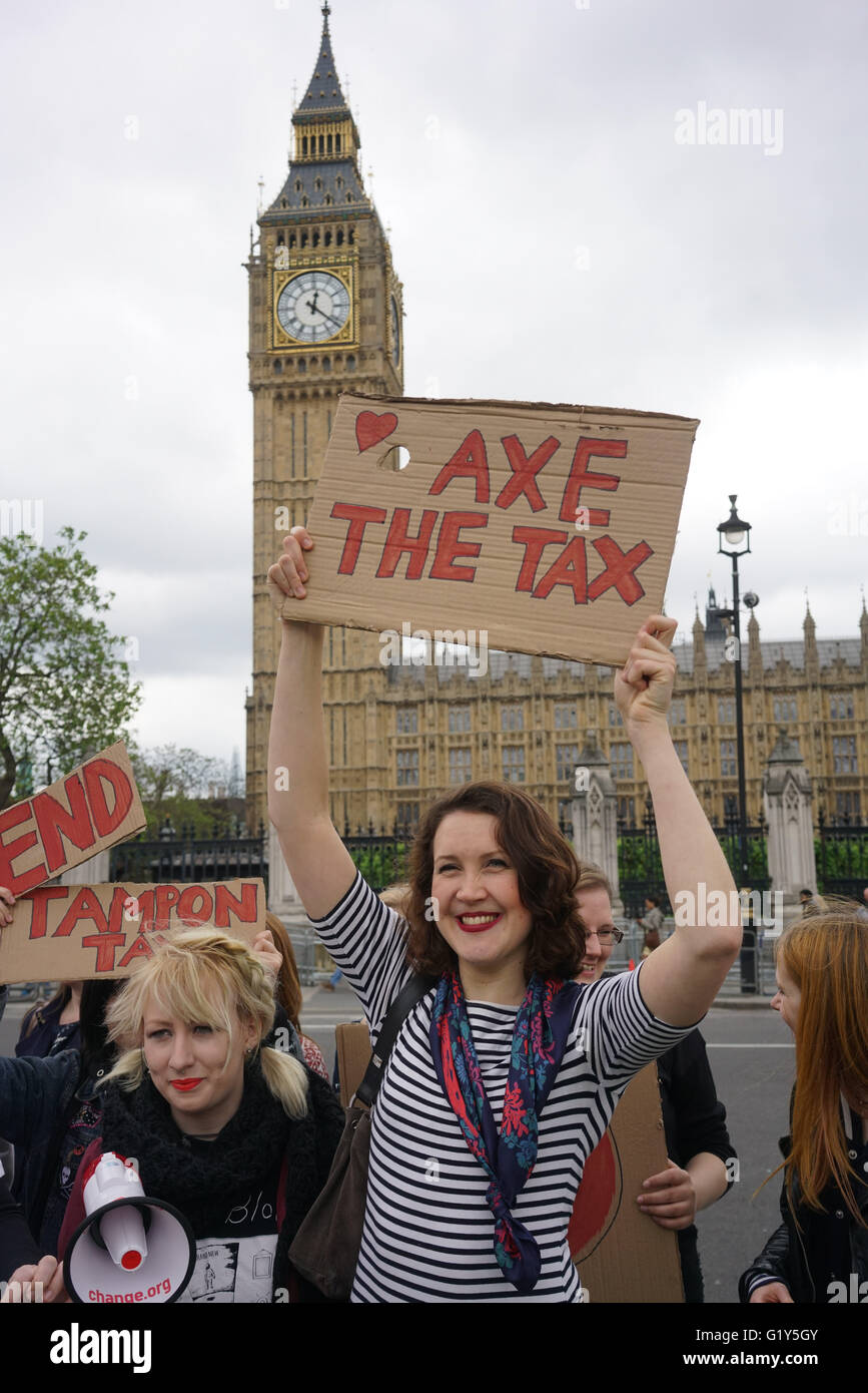 London, UK. 21st May, 2016. A group of ladies protest against Tampon ...