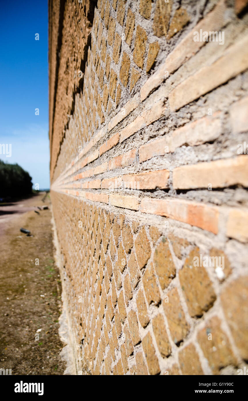 Opus mixtum wall, shoot from angle, in Villa Adriana, Tivoli, near Rome Stock Photo