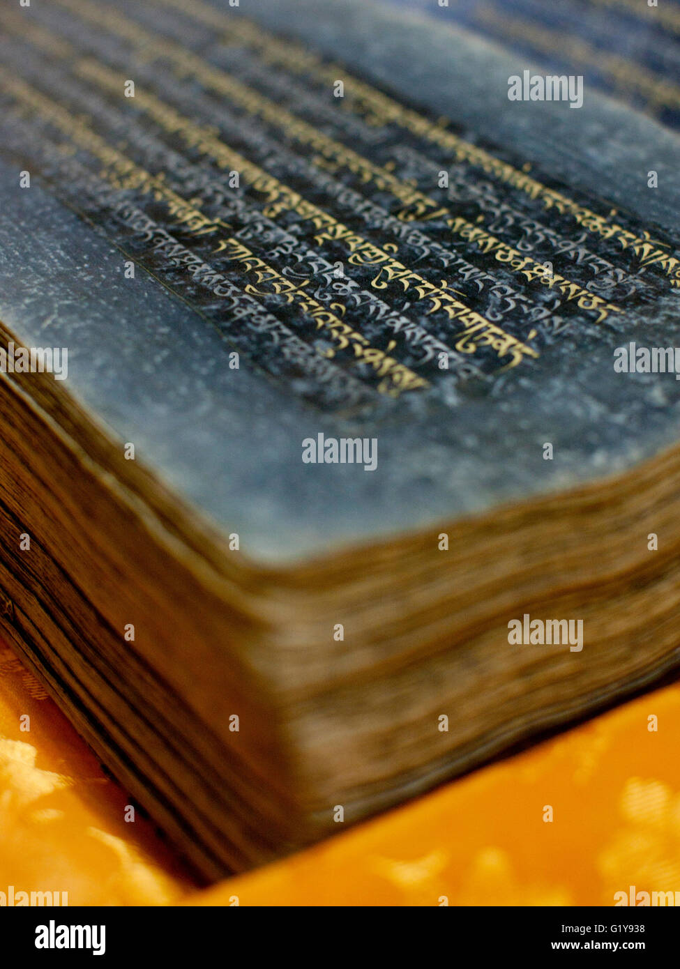 An ancient Tibetan Buddhist text from the 12th century. Stock Photo