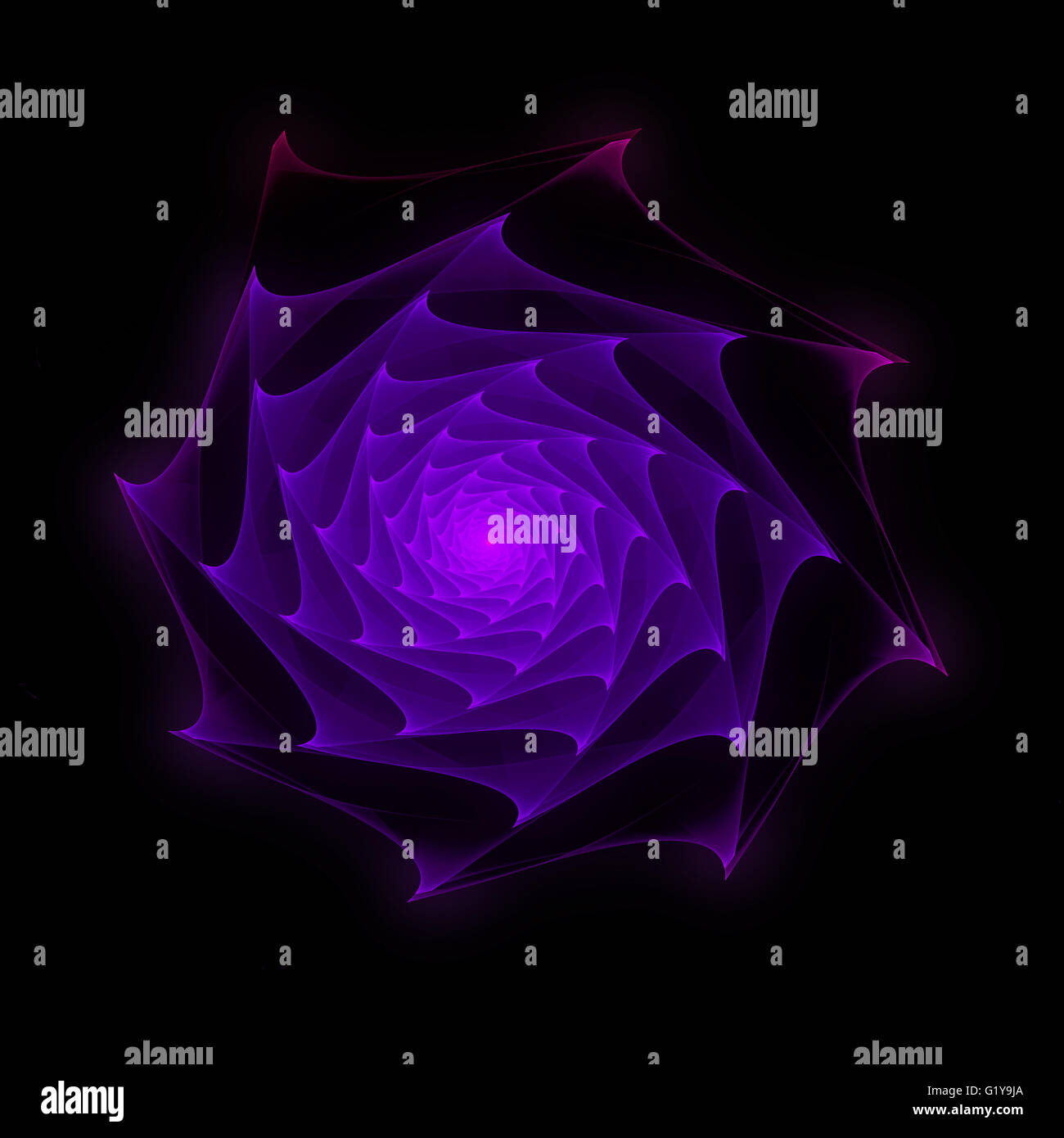 Fractal rose with spiky petals in glowing violet on black background Stock Photo