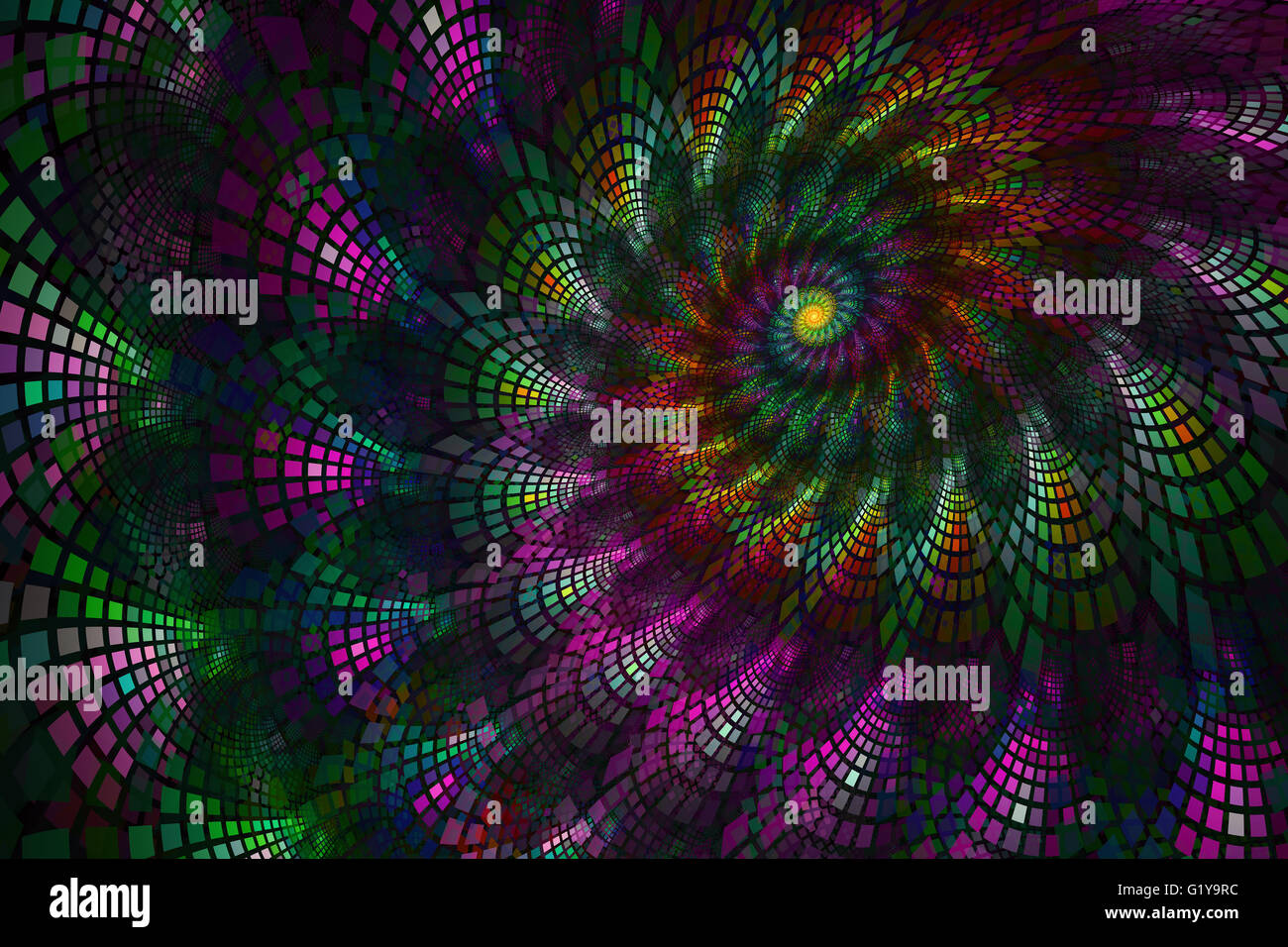 Abstract fractal swirl with colorful tiles in gradients Stock Photo