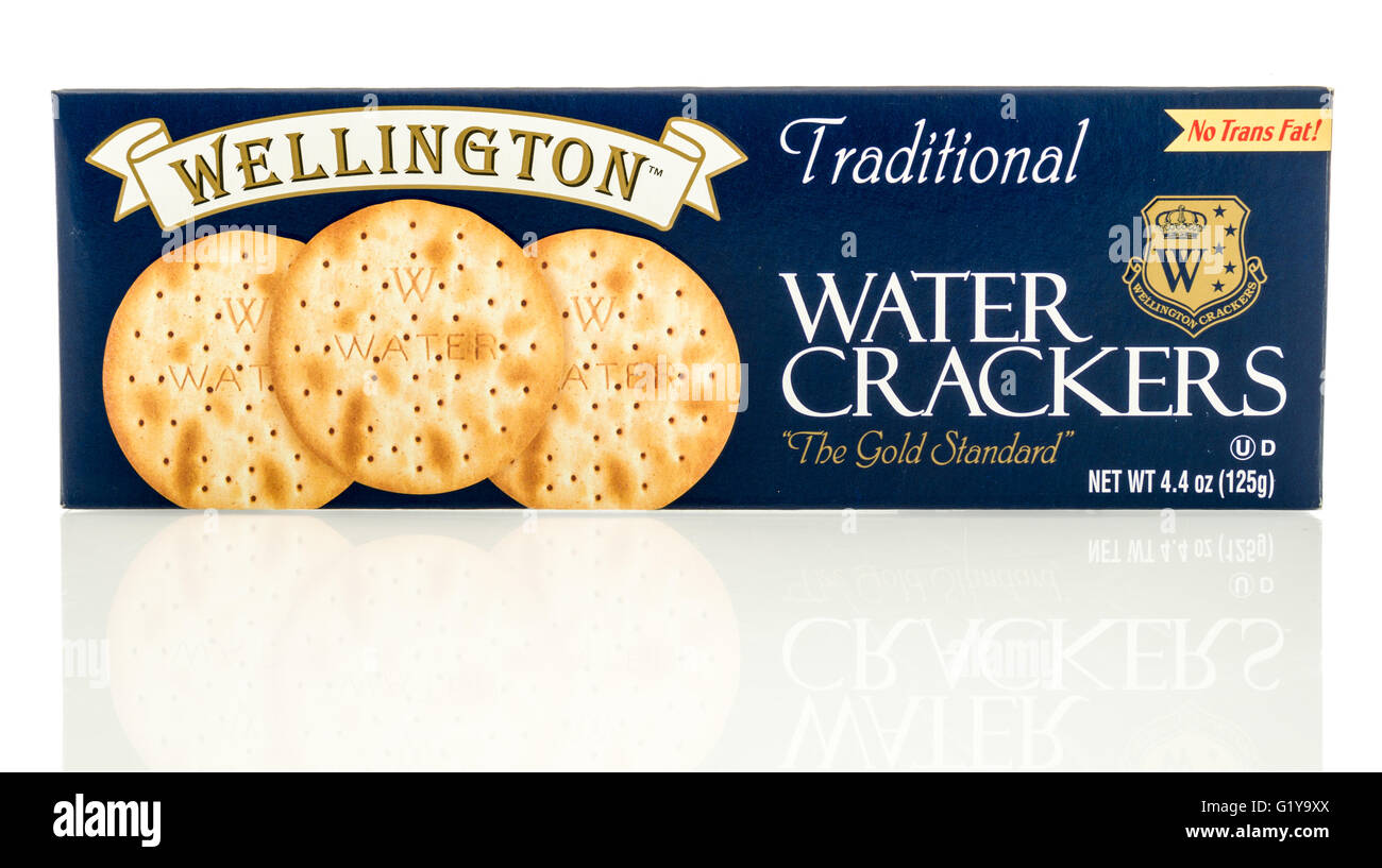 Winneconne, WI - 19 May 2016:  Package of Wellington water crackers on an isolated background Stock Photo