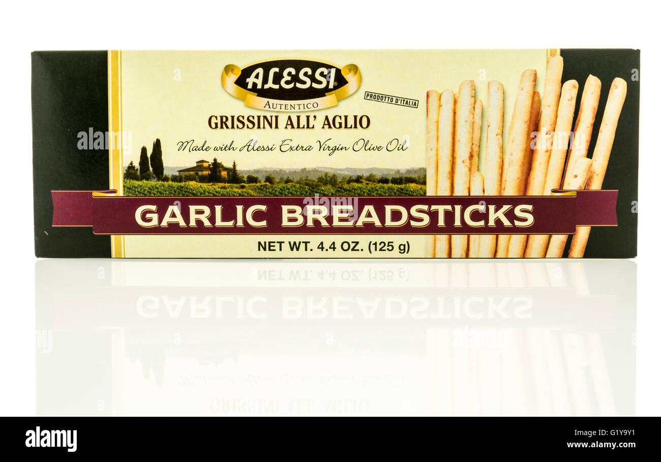 Winneconne, WI 19 May 2016 Package of Alessi garlic breadsticks on