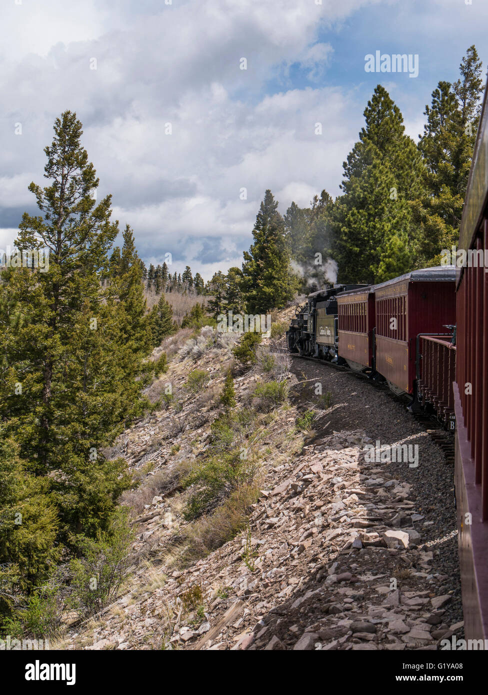 Cars of the Cumbres & Toltec Scenic Railroad, between Chama, New Mexico