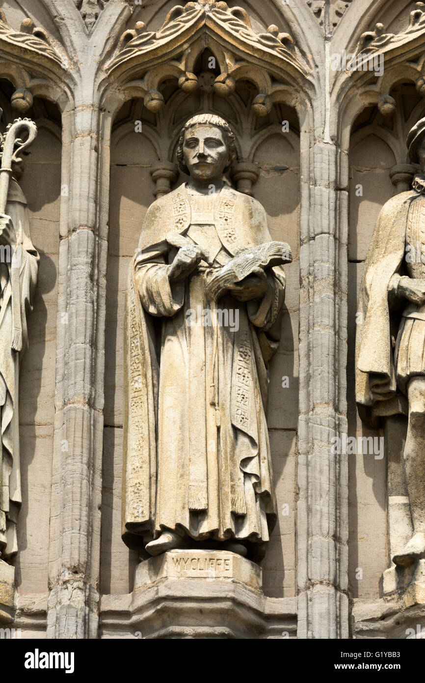 John Wycliffe statue on South Porch of Leicester Cathedral, UK Stock