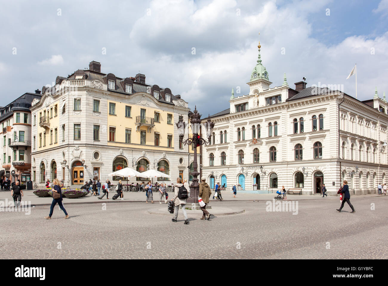 Uppsala, Sweden - May 20, 2016 : Street view of Uppsala center square. Stock Photo