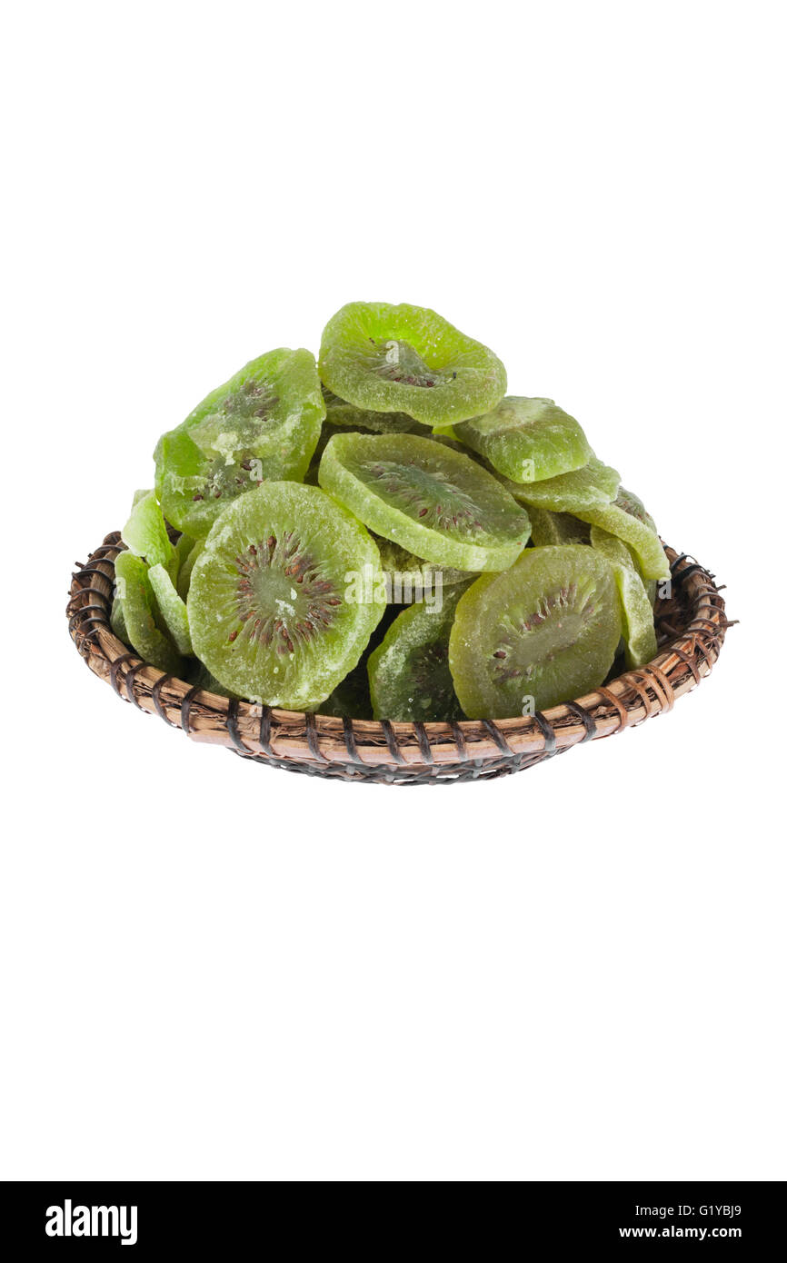 Dried kiwi slices on the plate  isolated on a white background Stock Photo