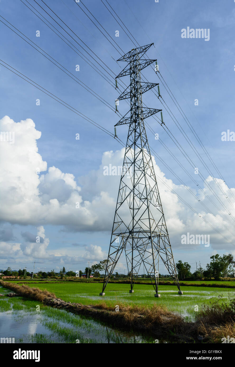 high voltage post.High-voltage tower sky background Stock Photo - Alamy