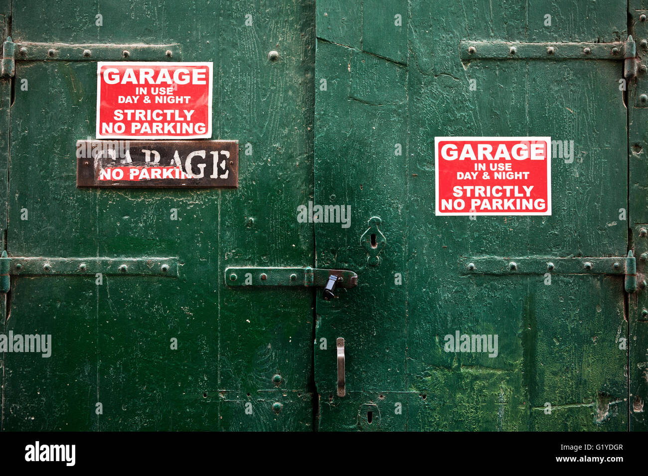 Old Garagedoor, Parking Prohibited Signs, Valletta, Malta, Europe Stock Photo